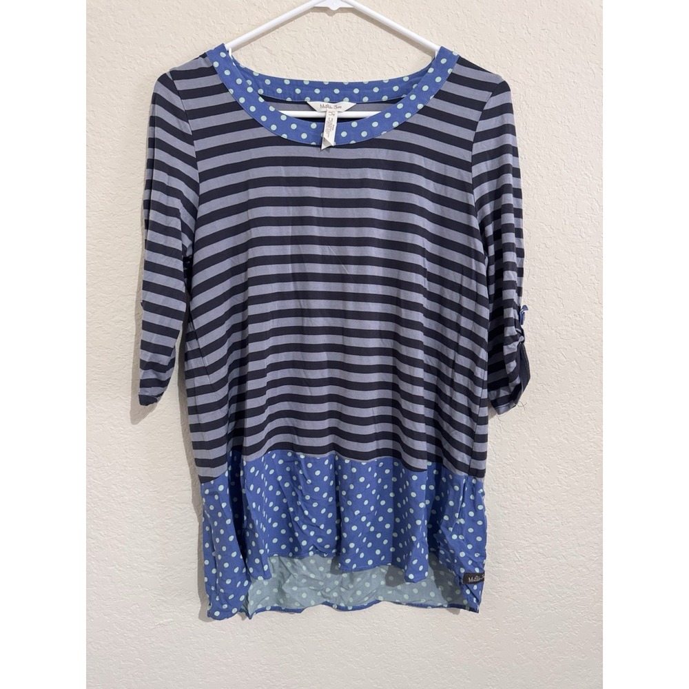 Matilda‎ Jane Womens Mixed Media Striped Polka Dot Roll Tab Sleeve Top XS